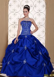 Embroidered Strapless Modest Quinceanera Dress with Pick-ups in Trinidad