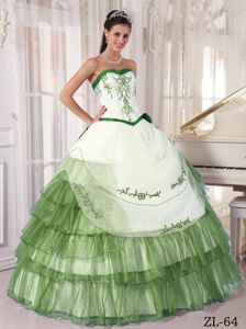 Green and White Embroidery Layers Quinceaneras Dress near Daniels WV