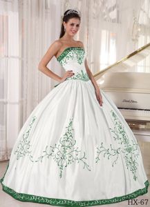 Cute White Dress For Quinceanera with Green Embroidery in Hillsboro WV
