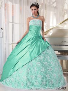 Apple Green Lace Quince Dresses with Flower and Ruching in Mazomanie WI
