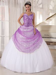 Purple and White Sequins Decorated Dress For Quinceanera in Powell WY