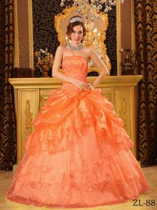 Orange Red Quinceanera Gown Dresses with Embroidery near West Liberty