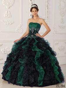 Green and Black Ruffles and Embroidery Quinceanera Dresses near Oak Hill