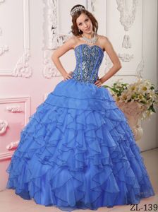 Ruffled Blue Quinceanera Dress with Sequined Bodice near Keyser