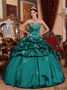 Turquoise Embroidery and Pick Ups Ruching Dress for Quince near Salem
