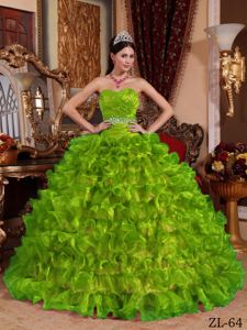 Sequins Ruche and Ruffled Layer Green Quinceanera Gown Dress in Lansing