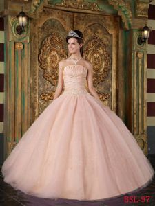 Paillettes Ruche and Appliques Peach Quinceanera Gowns in Huntington