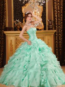 Ruffled Beaded and Ruched Quinceanera Dresses in Apple Green in Lynden