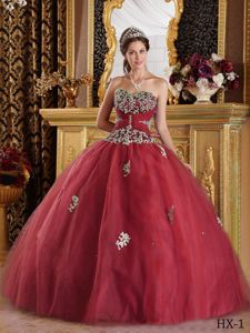 Wine Red Quinceaneras Dress Decorated with Appliques near Point Roberts