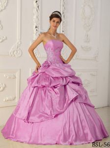 Discount Rose Pink Sweet Sixteen Dress with Beaded Appliques and Flowers