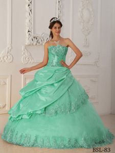Discount Apple Green Quinceaneras Dress with Lace Hemline in Snohomish