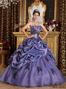 Purple Quinces Dresses with Beaded Appliques and Pick Ups in Vashon