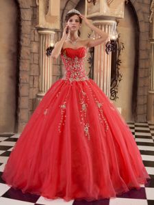 Red Sweetheart Dress For Quinceanera with Appliques in White Salmon