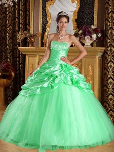 Apple Green Beaded and Ruched Bodice Dress for Quince in Woodinville