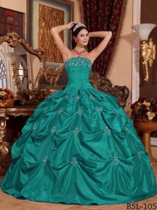 Turquoise Ruching Embroidery and Pick Ups Quinceaneras Dress in Spokane