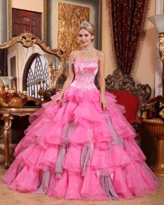 Ruffled Layers Rose Pink Quinceanera Gown Dresses with Ruching in Seattle