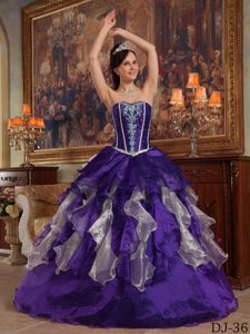 Purple and White Ruffled and Appliqued Quinces Dresses in Port Angeles