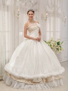 White Strapless Taffeta with Beading Sweet Sixteen Quinceanera Dresses in Omaha
