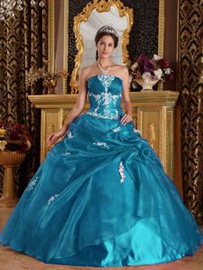 Teal Strapless Organza and Satin Appliques Sweet Sixteen Dresses in Billings