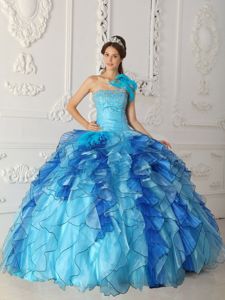Aqua Blue Ball Gown One Shoulder Beading Quinceanera Dress in Saint Louis