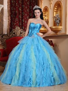 Aqua Blue Ball Gown Sweetheart Tulle Beading Quinceanera Dress in Joplin