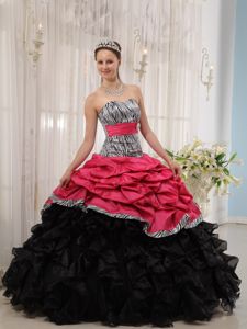 Red and Black Ball Gown with Zebra Printing Sweetheart Quinceanera Dress