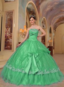 Green Strapless Bows and Sequins Organza Quinceanera Dress in Saint Paul