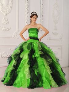 Multi-color Strapless Organza Appliques and Ruffles Sweet Sixteen Dresses