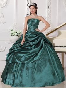 Turquoise Strapless Floor-length Taffeta with Beading Quinceanera Dress