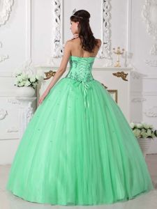 Apple Green Sweetheart Tulle and Taffeta Beading Quinceanera Dress in Troy
