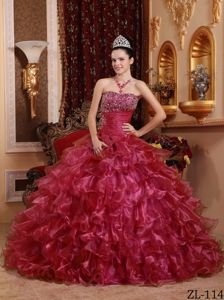 Wine Red Strapless Organza Beading Quinceanera Dress in Rochester Hills