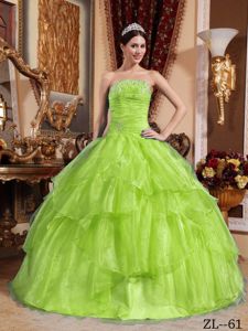 Southfield Yellow Green Ball Gown Strapless Organza Quinceanera Dress Beaded