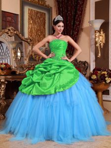 Green and Blue Strapless Appliques with Beading Quinceanera Dress in Saginaw