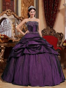 Dark Purple Strapless Taffeta with Beading Quinceanera Dress near Rochester