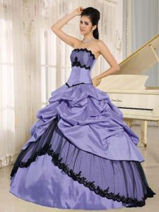Purple and Black Strapless Floor-length Sweet Sixteen Dresses with Pick-ups