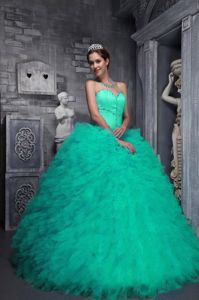 Exclusive Sweetheart Apple Green Floor-length Quince Dress with Beading
