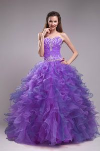 Appliqued Sweetheart Long Quinceaneras Dresses with Ruffles in Lavender
