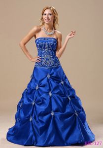 Royal Blue Strapless Long Quinces Dresses with Pick-ups and Embroidery