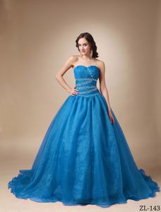 Sweetheart Blue Beaded Floor-length Quinceanera Gown Dresses in Warren