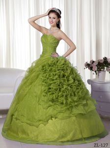 Olive Green Sweetheart Full-length Quinceanera Gown Dresses with Ruffles