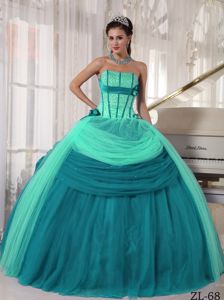 Special Turquoise Lace-up Beaded Full-length Quinceanera Gown Dresses