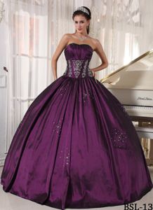 Burgundy Strapless Beaded Long Quinces Dress with Embroidery in Billings