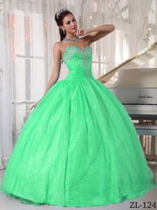 Bright Green Sweetheart Floor-length Dresses For Quinceaneras with Appliques
