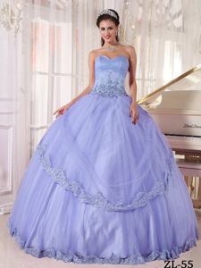 Lovely Sweetheart Lilac Long Quinceanera Gowns with Appliques and Lace