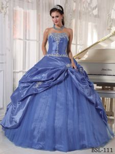 Strapless Blue Floor-length Sweet Sixteen Dresses with Appliques in Biloxi