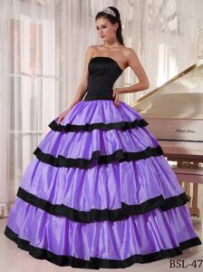 Lavender and Black Strapless Full-length Quinceanera Gown Dress in Troy