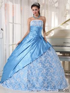 Pretty Aqua Blue Lace-up Long Dress For Quinceaneras with Lace and Flowers