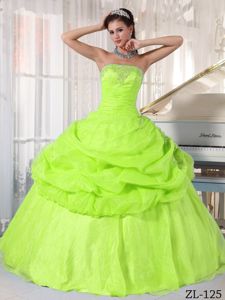 Bright Yellow Green Strapless Full-length Quinceanera Gowns with Pick-ups
