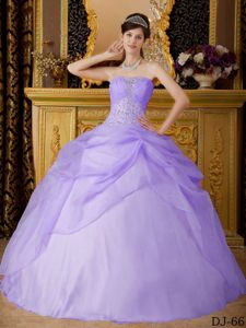 Elegant Lilac Beaded Strapless Full-length Quinceanera Gown Dress in Colora