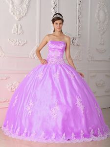 Lavender Strapless Floor-length Quinceanera Gown with Appliques and Lace